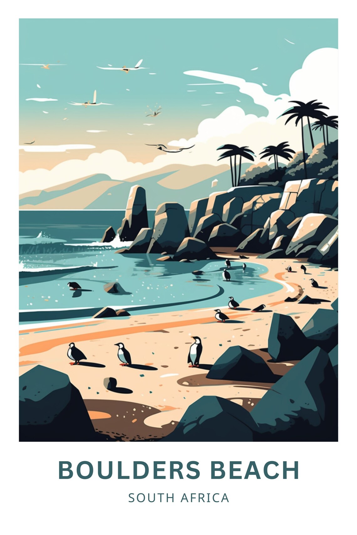 Boulders Beach South Africa Penguin Colony Coast Travel Poster - Image 2