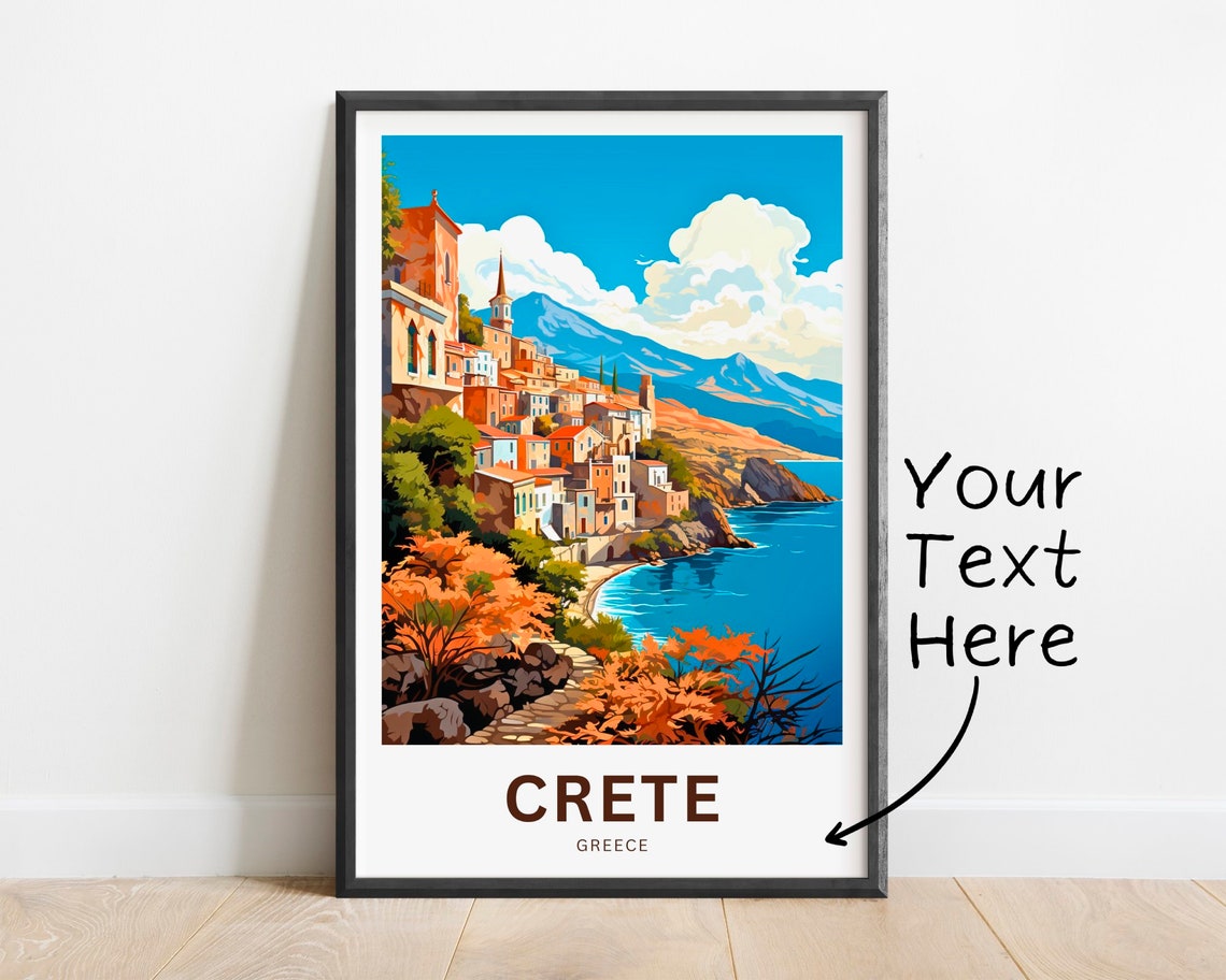 Personalized Crete Greece Hillside Old Town Coastal View Travel Poster