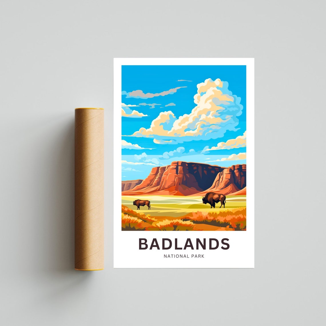 Badlands National Park Bison Herd Red Mesas Retro Travel Poster - Image 4