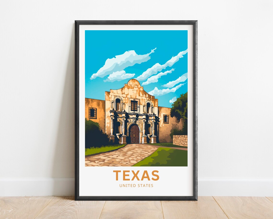 Texas Alamo Mission San Antonio Historic Illustrated Travel Poster