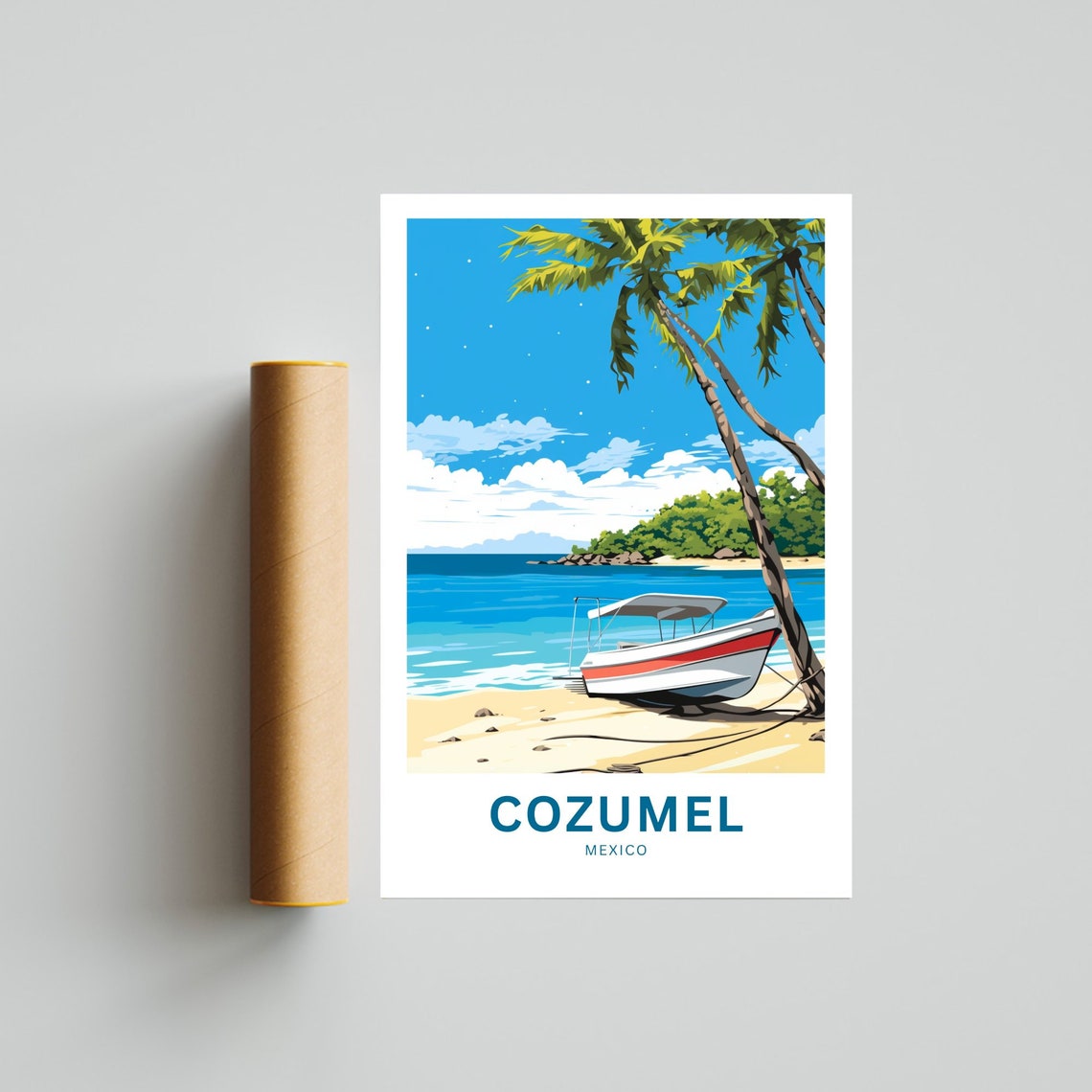 Personalized Cozumel Mexico Fishing Boat Beach Custom Poster - Image 4