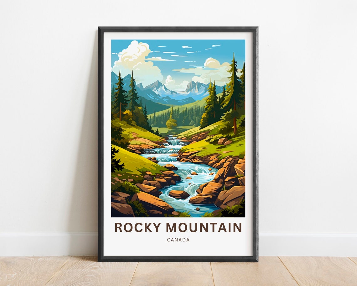 Rocky Mountain Canada Pine Forest Stream Valley Travel Poster