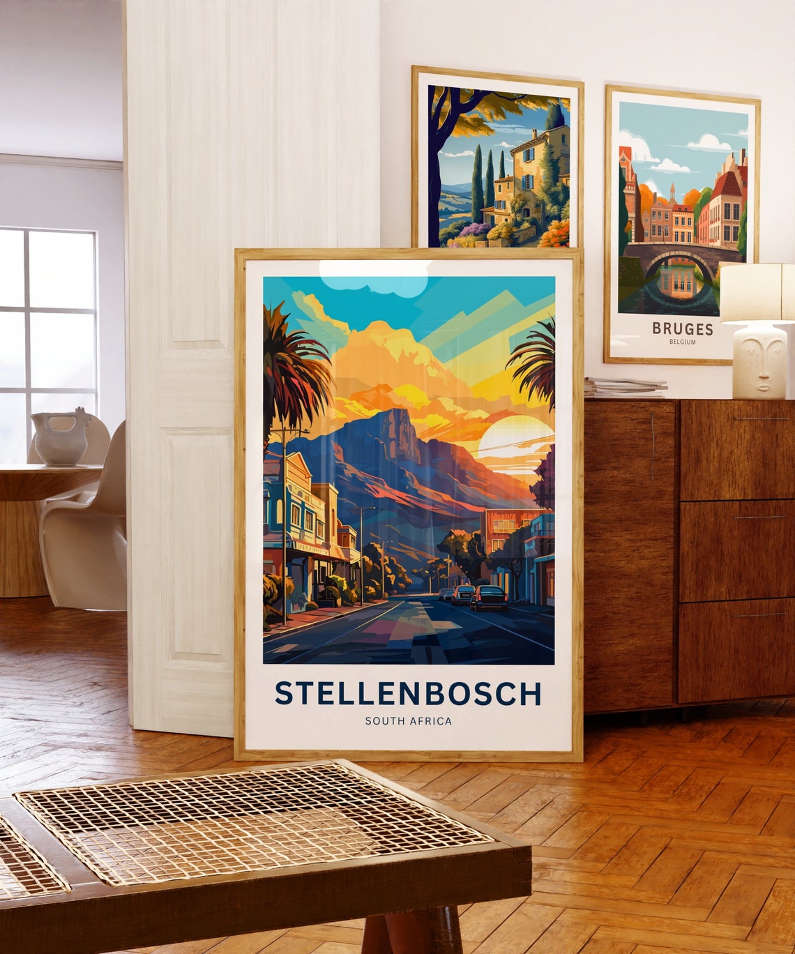 Stellenbosch South Africa Sunset Street Palm Trees Mountain Poster - Image 5