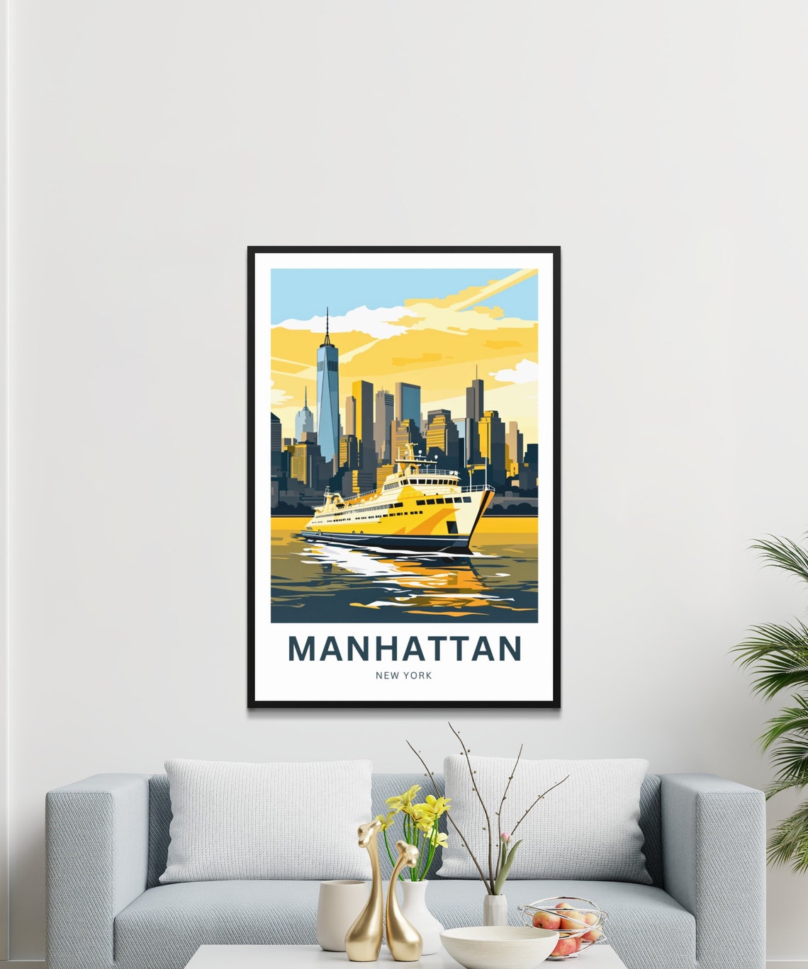 Personalized Manhattan New York Sunset Ferry Skyline Scene Poster - Image 3
