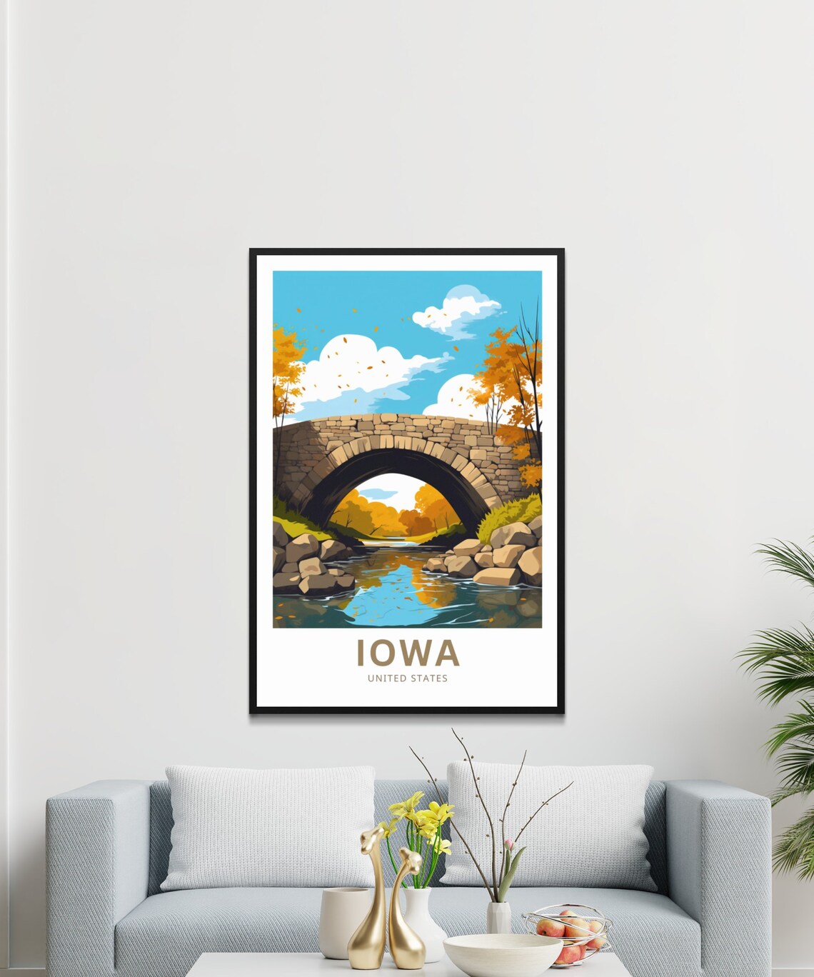 Iowa Stone Arch Bridge Autumn Leaves Custom Text Travel Poster - Image 3