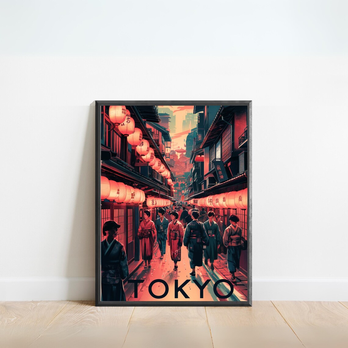 Tokyo Japan Lantern Lit Old Town Street Vintage Travel Poster