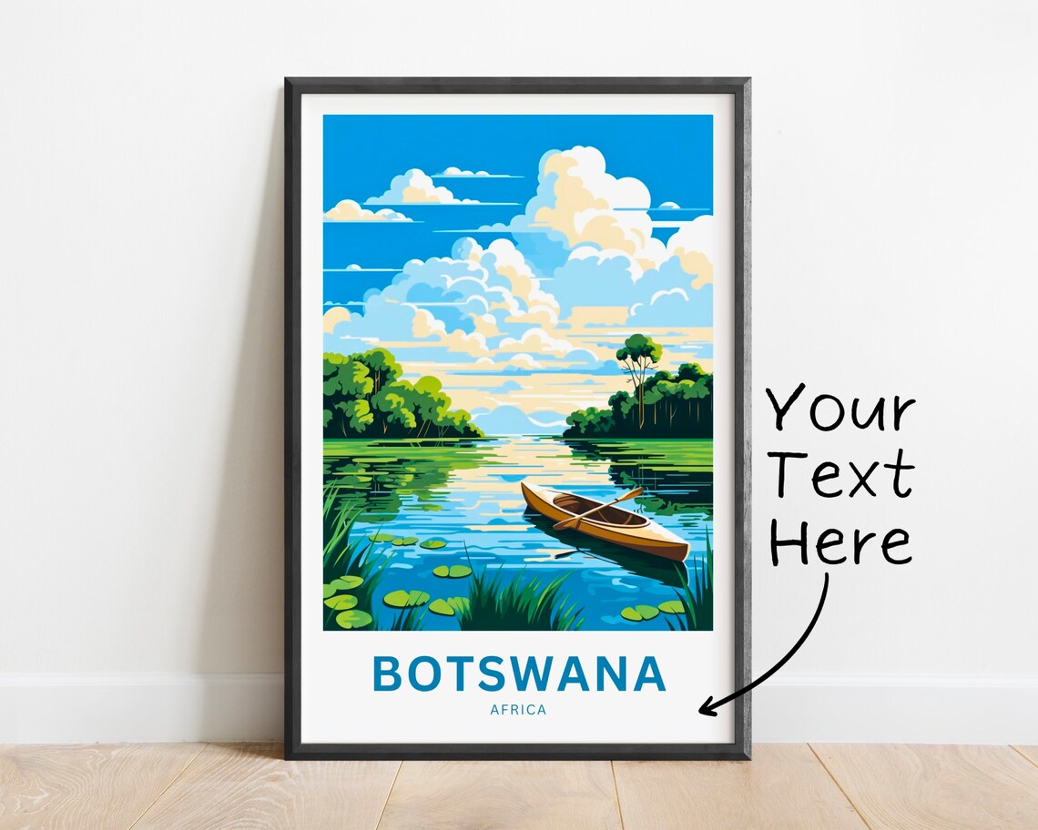 Botswana Africa Personalized Canoe River Safari Travel Poster