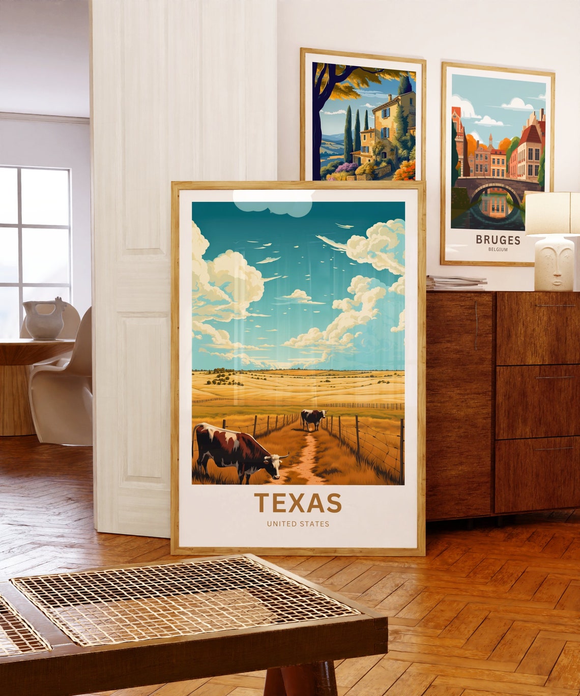 Texas Cattle Grazing Pasture Path Personalized Custom Text Poster - Image 5