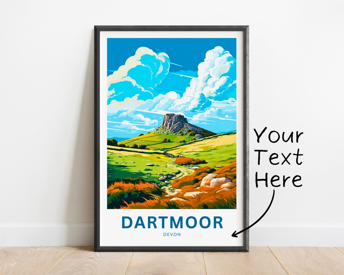 Dartmoor Devon Granite Tor Moorland Custom Text Travel Poster
