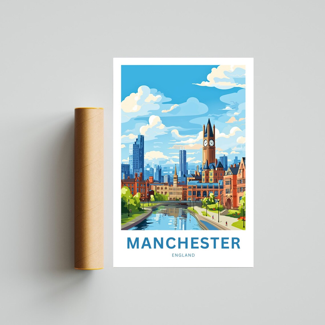 Manchester England Clock Tower Riverside City Skyline Poster - Image 4
