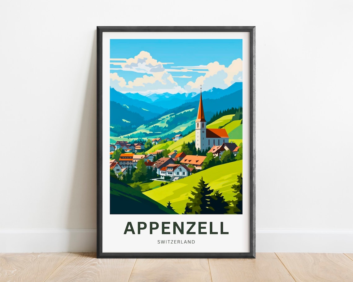 Appenzell Switzerland Village Church Alpine Valley Travel Poster