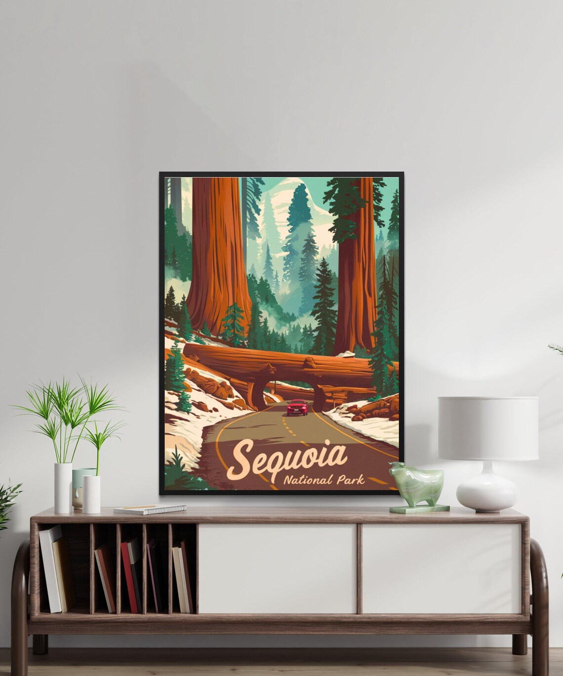 Sequoia National Park Giant Trees Tunnel Log Vintage Art Poster - Image 2