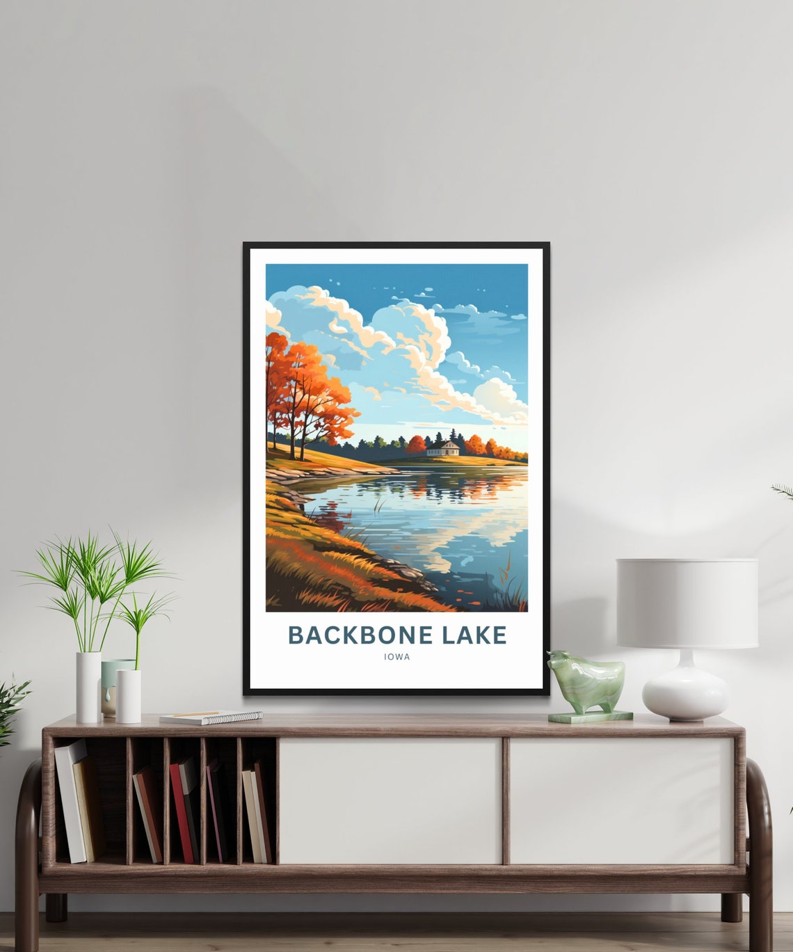 Backbone Lake Iowa Fall Trees Calm Water Reflections Travel Poster - Image 2