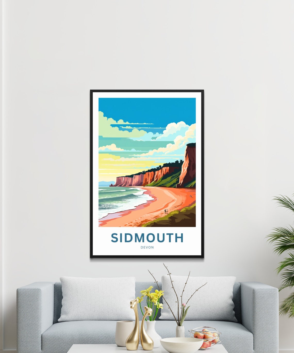 Personalized Sidmouth Devon Red Cliffs and Sandy Beach Poster - Image 3