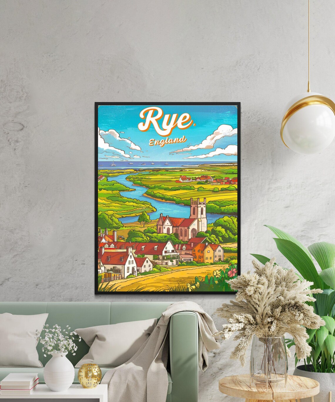 Rye England Vintage Travel Poster Riverside Church Village Countryside - Image 2