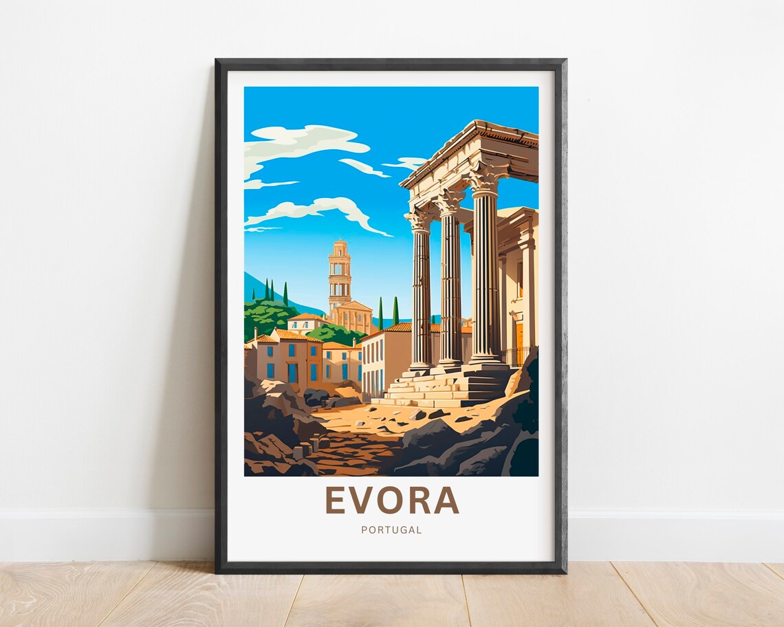 Evora Portugal Ancient Roman Temple Ruins Old Town Scene Poster