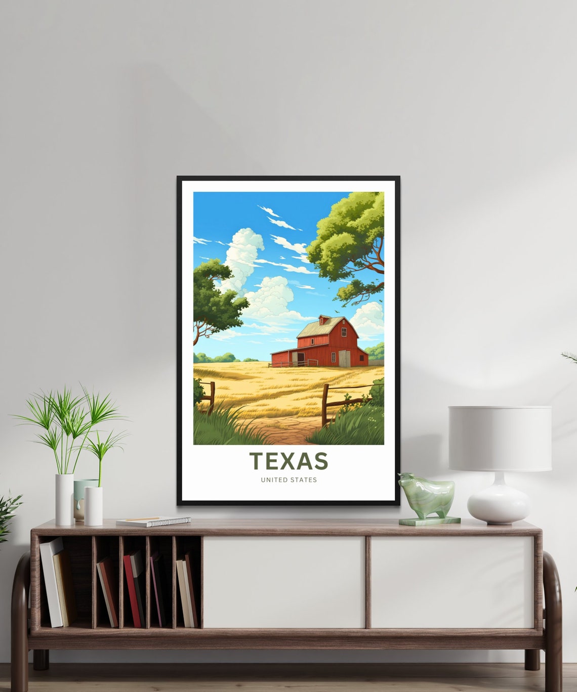Texas Red Barn Wheat Field Farm Scene Personalized Travel Poster - Image 2