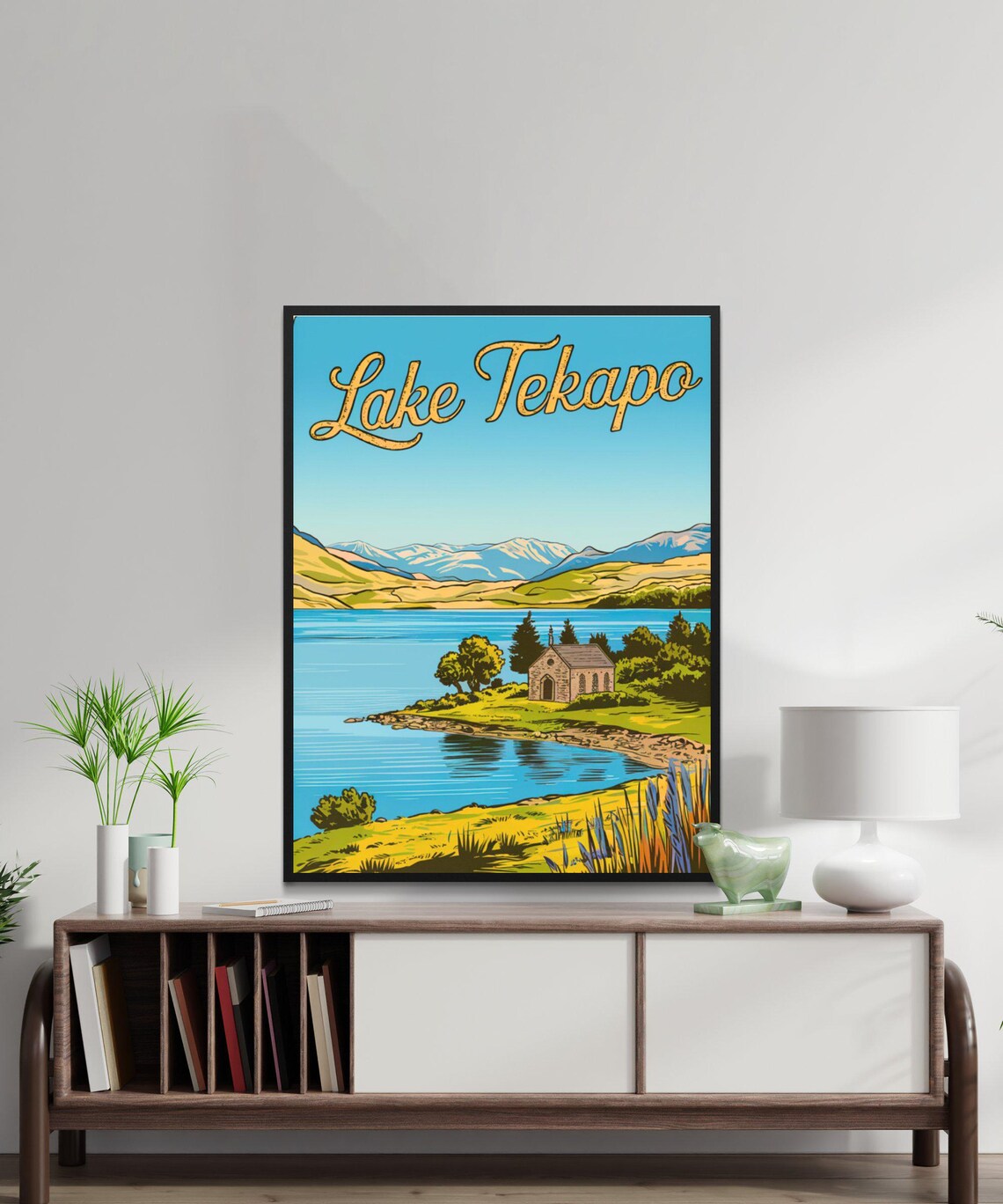 Lake Tekapo Stone Church Lakeside Mountain View Vintage Travel Poster - Image 4
