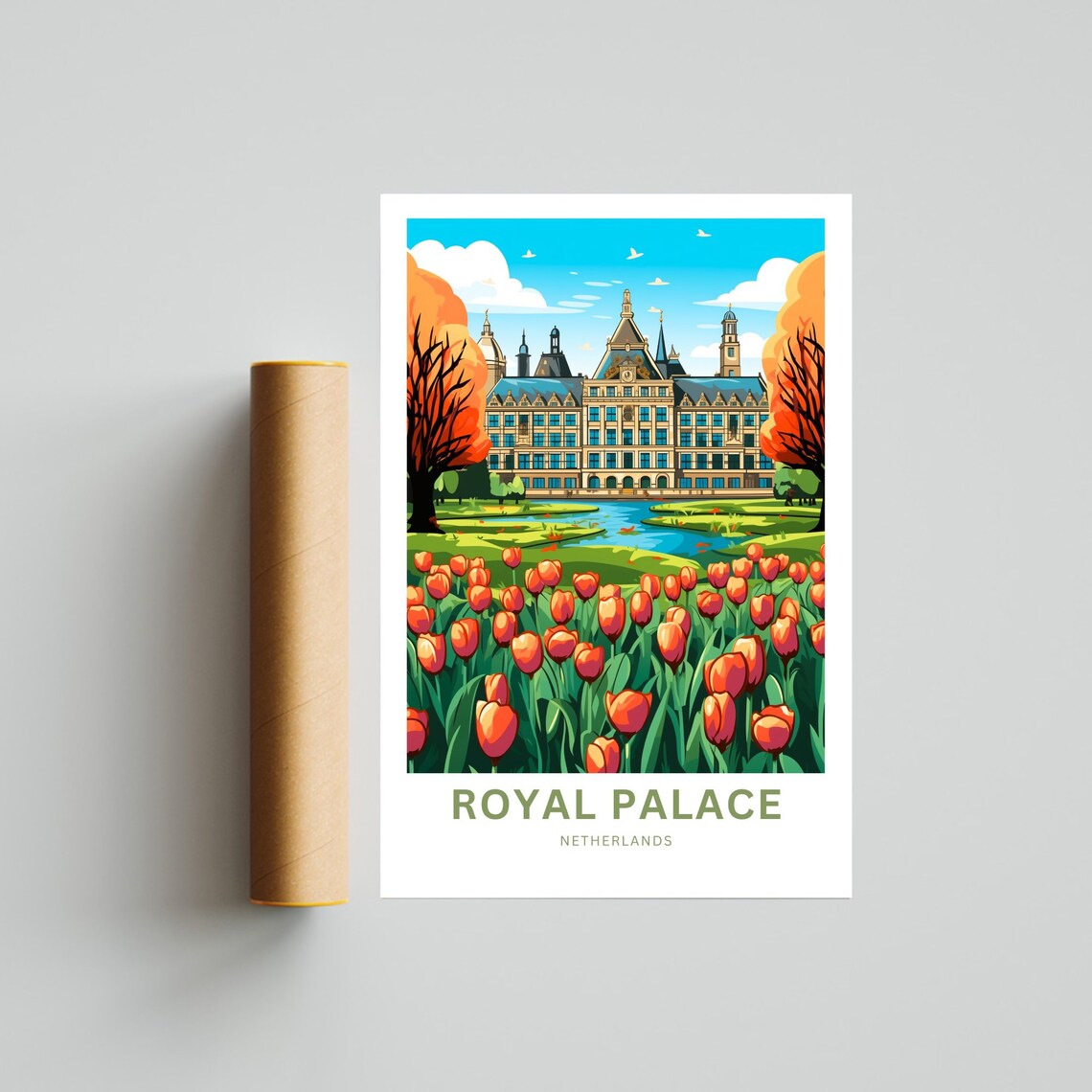 Personalized Royal Palace Netherlands Custom Text Tulip Travel Poster - Image 2