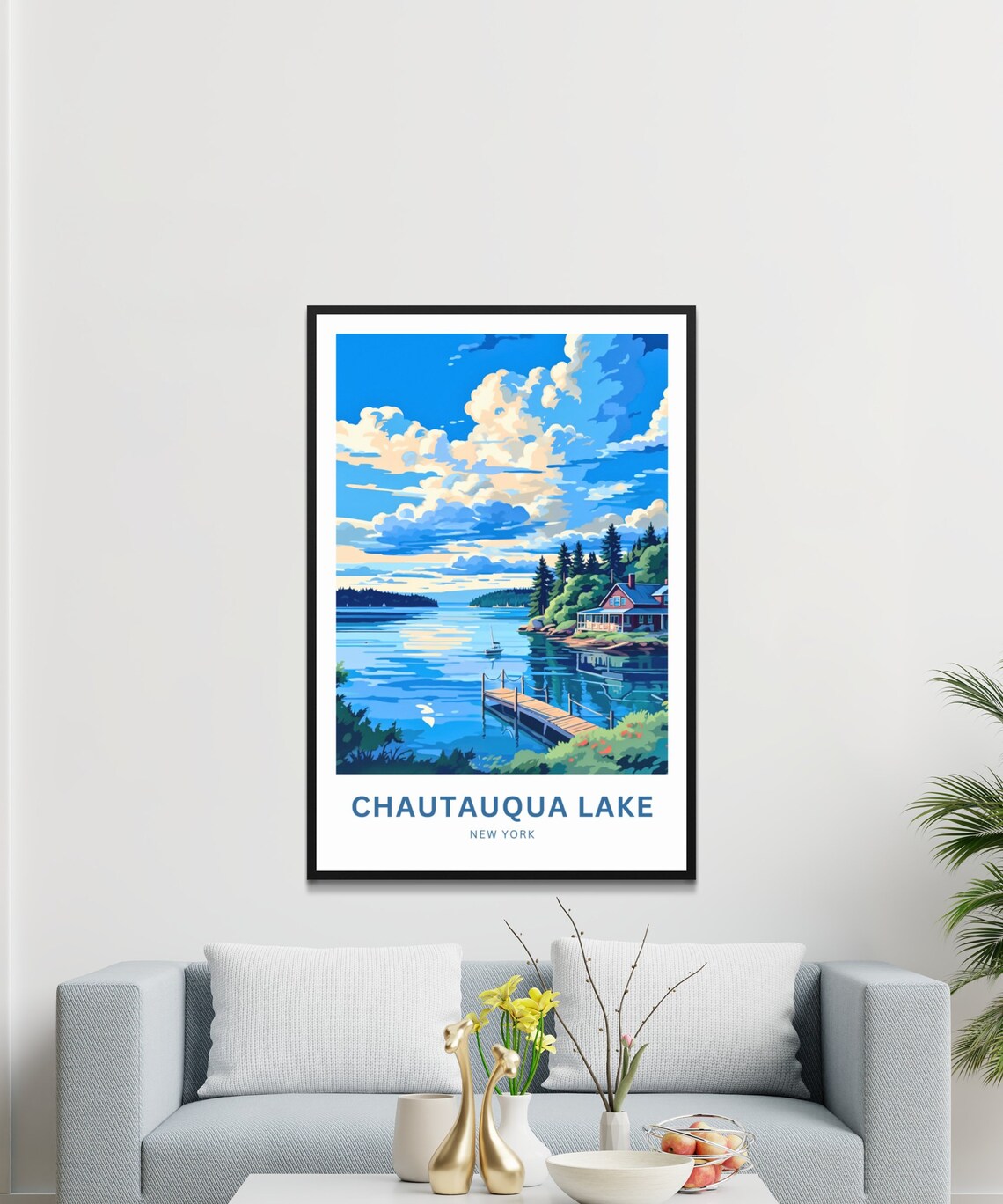 Chautauqua Lake New York Serene Lakeview Cabin Dock Travel Poster - Image 3