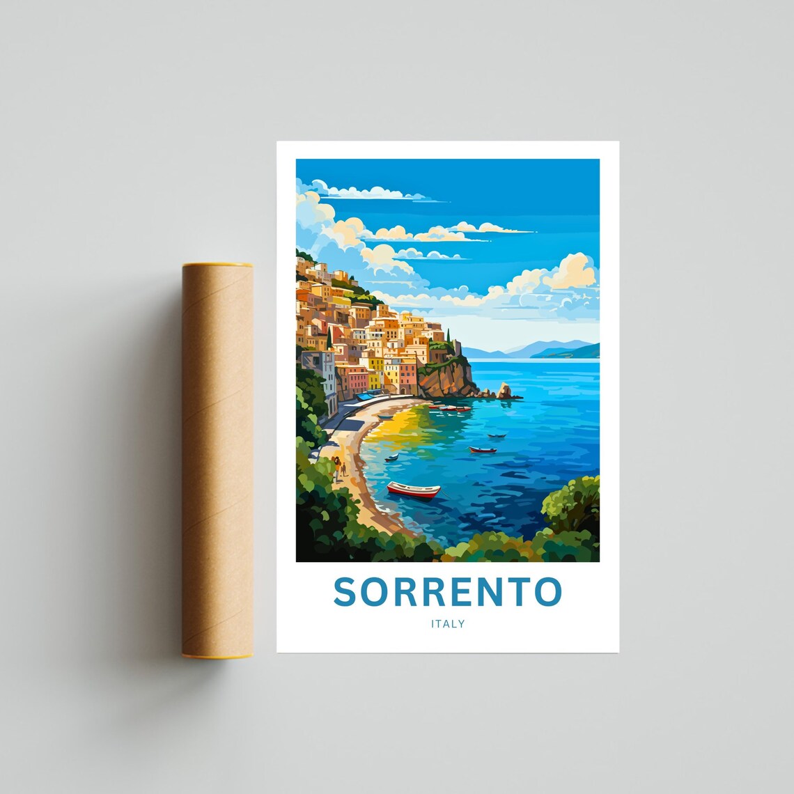 Sorrento Italy Crescent Bay Sailboats Modern Coastal Travel Poster - Image 4