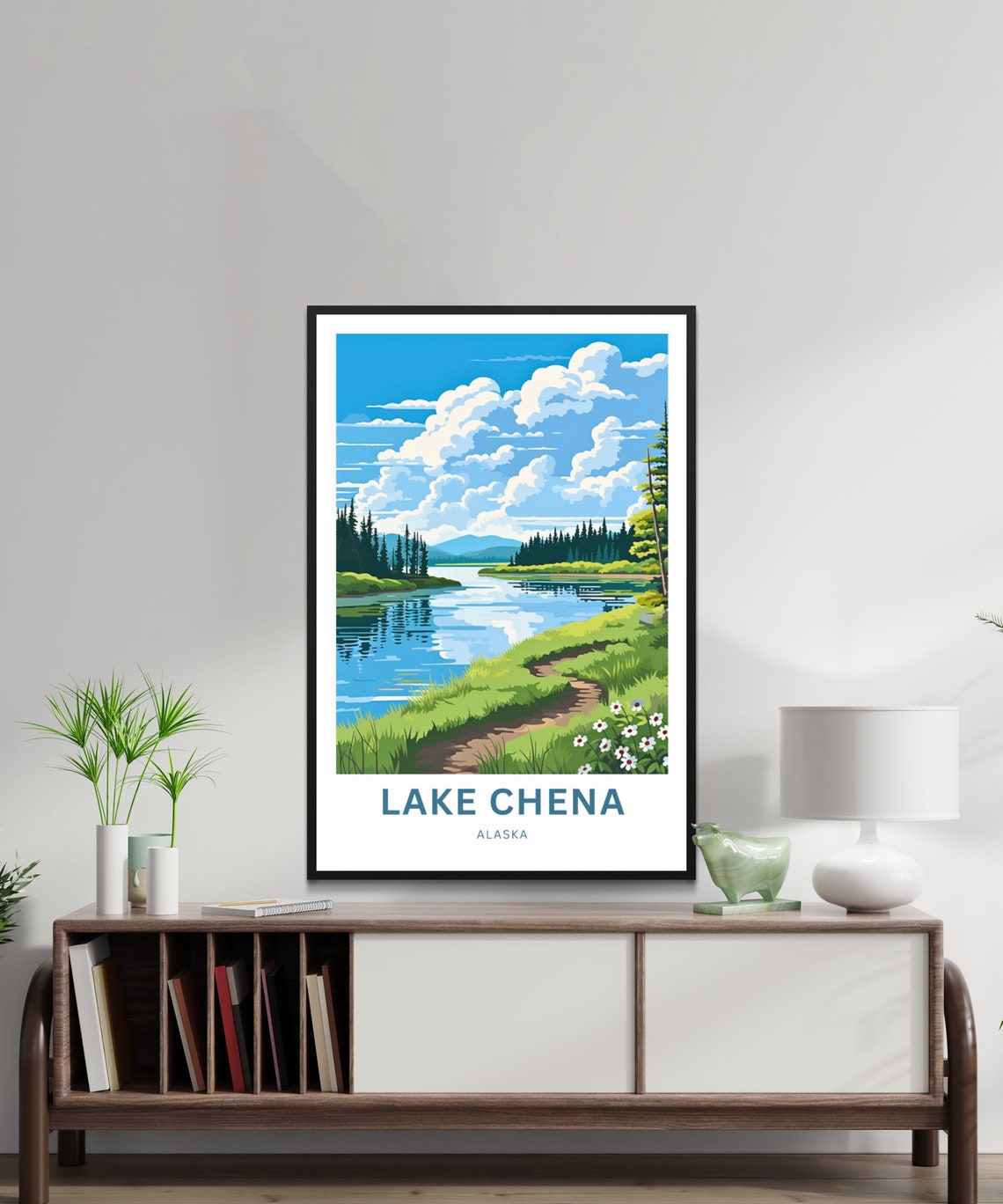 Lake Chena Alaska Wildflower Meadow Path beside the Lake Poster - Image 2