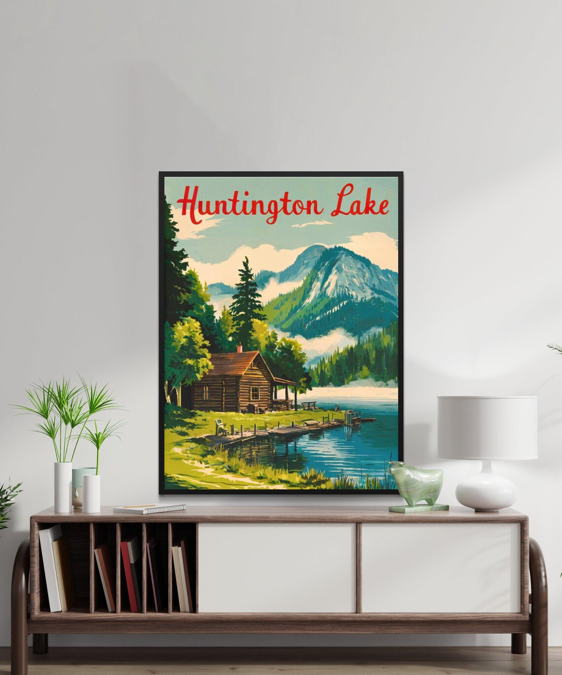 Huntington Lake California Log Cabin Lakeside Mountain Travel Poster - Image 4