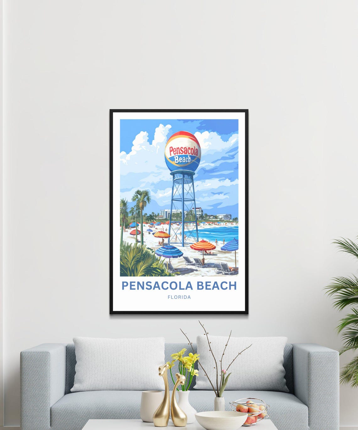 Pensacola Beach Florida Beach Ball Water Tower Personalized Poster - Image 4