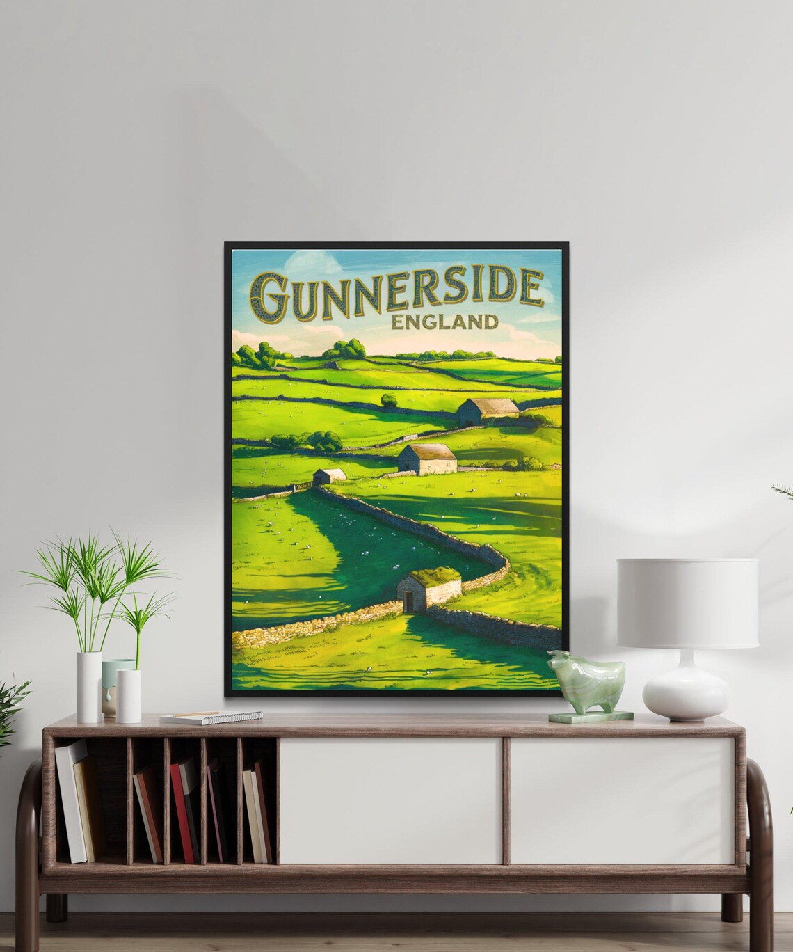 Gunnerside England Green Pastures Stone Walls Barns Countryside Poster - Image 2