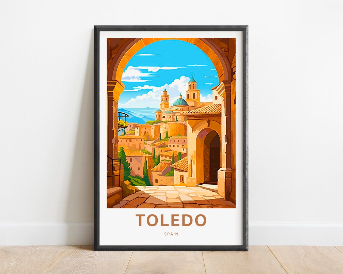 Toledo Spain Stone Archway Hilltop Old Town View Travel Poster