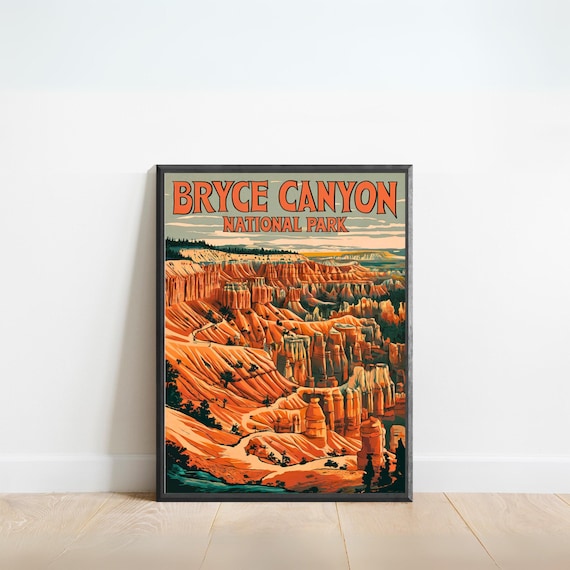 Bryce Canyon National Park Utah Hoodoos Vintage Retro Travel Poster