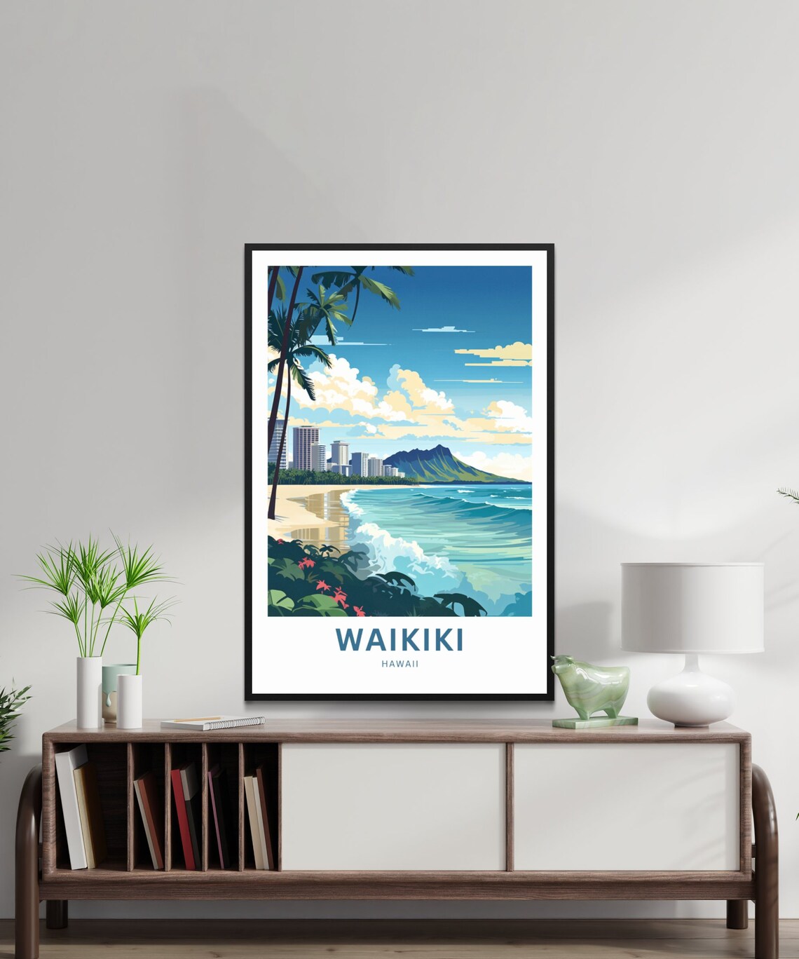 Waikiki Beach Diamond Head Golden Sunset Skyline Hawaii Poster - Image 2
