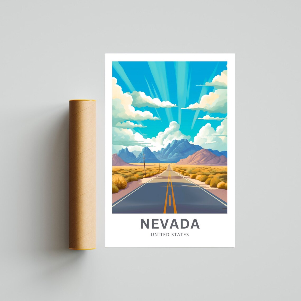 Nevada Desert Highway Mountain Road Retro Style Travel Poster - Image 4