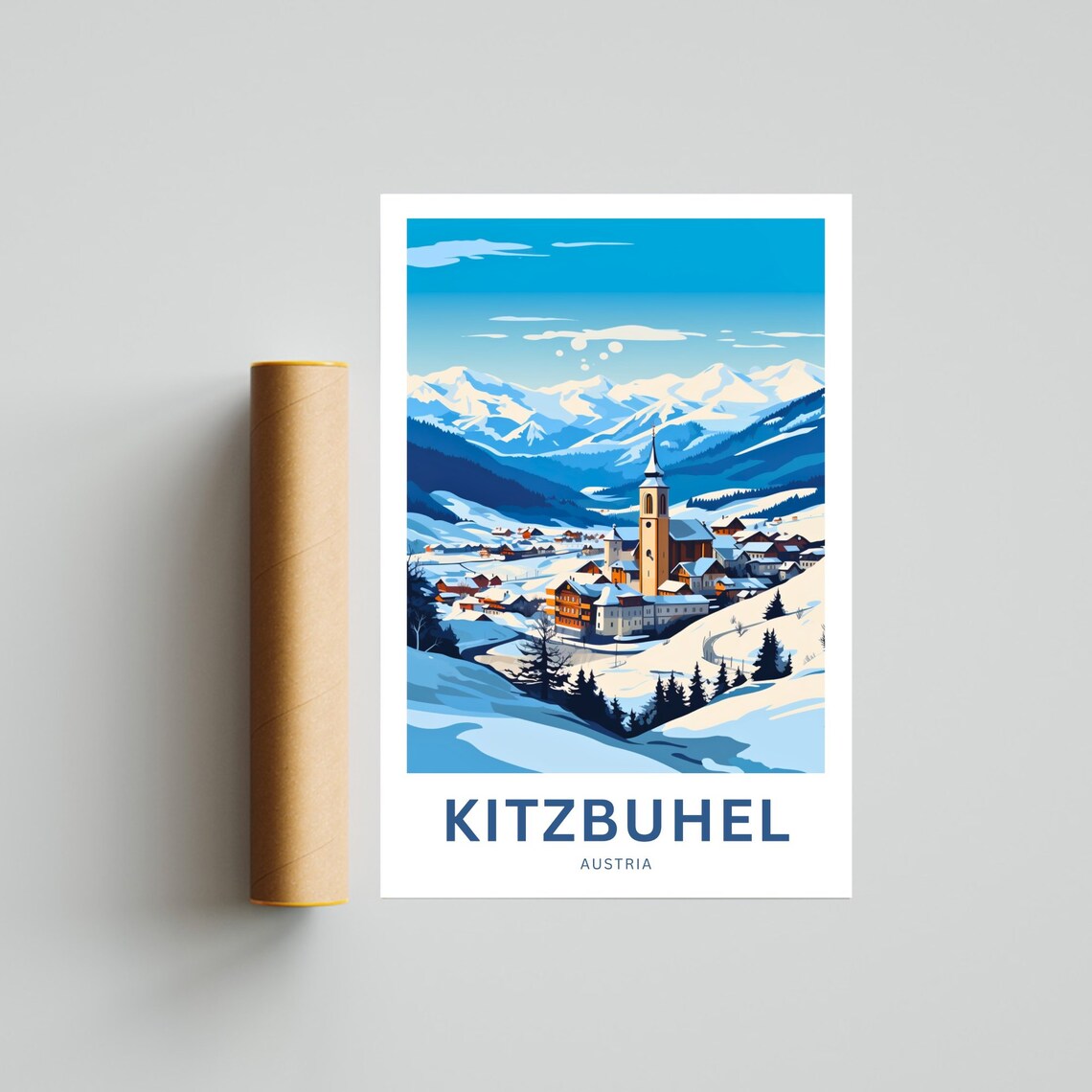 Kitzbuhel Austria Snowy Alpine Village and Church Winter Poster - Image 4