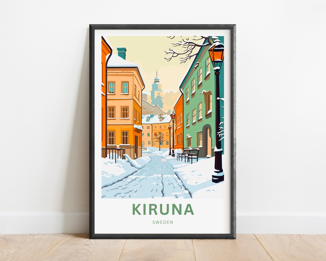 Kiruna Sweden Arctic Snowy Old Town Street Winter Travel Poster