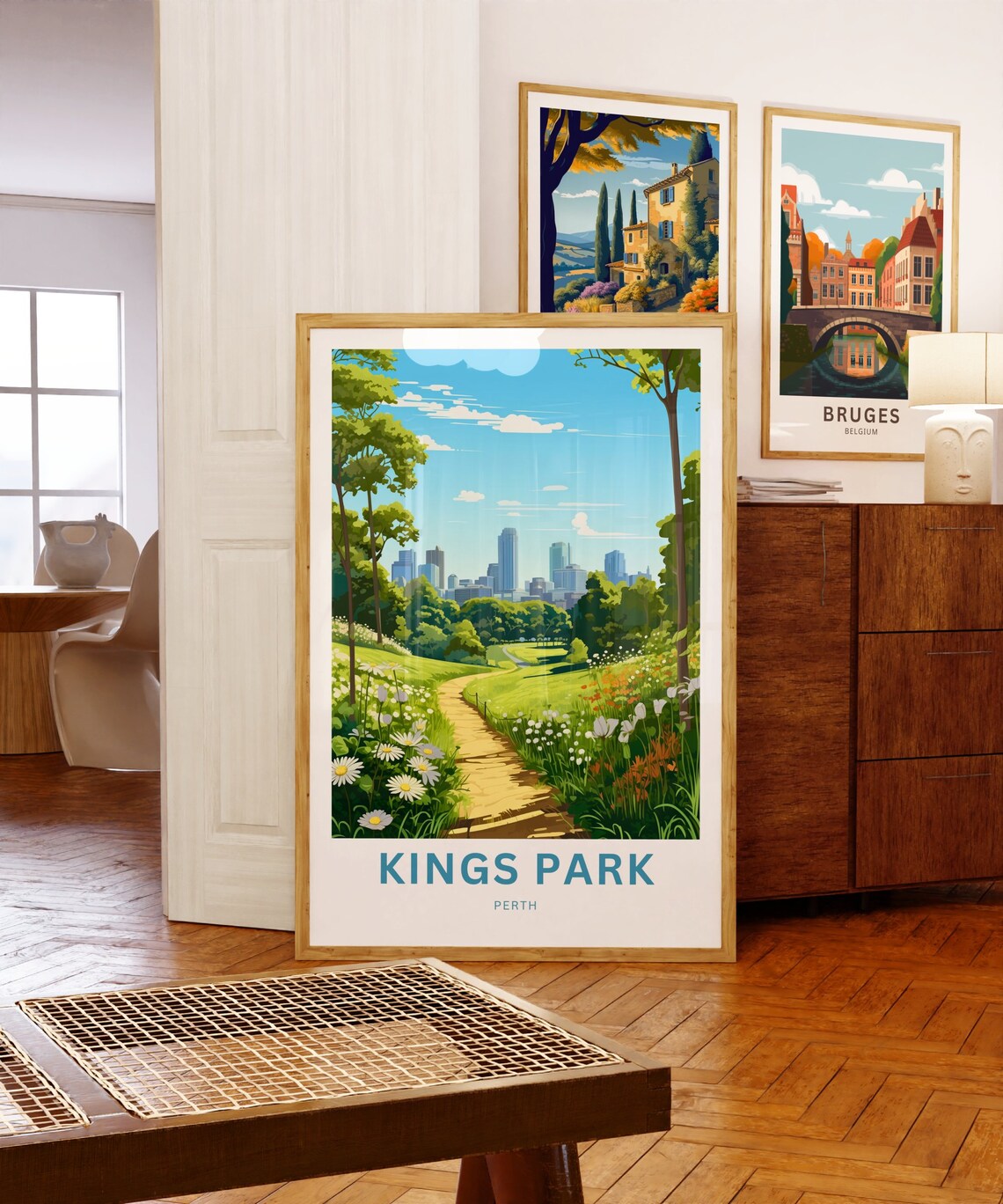 Sunny Kings Park Perth Daisy Meadow City Skyline Travel Poster - Image 5