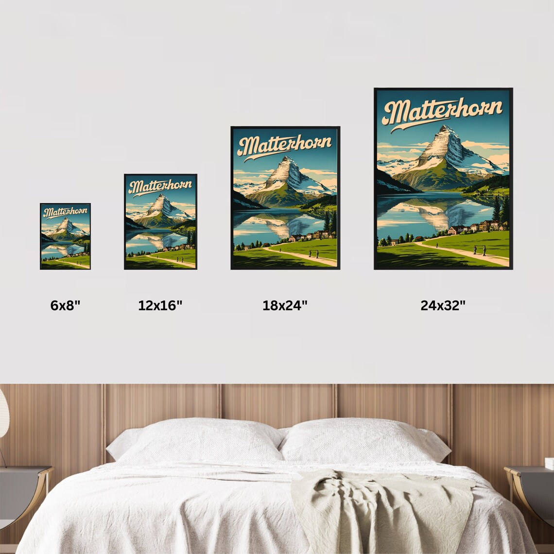 Matterhorn Village Chalets Green Shore Lake Path Vintage Poster - Image 4