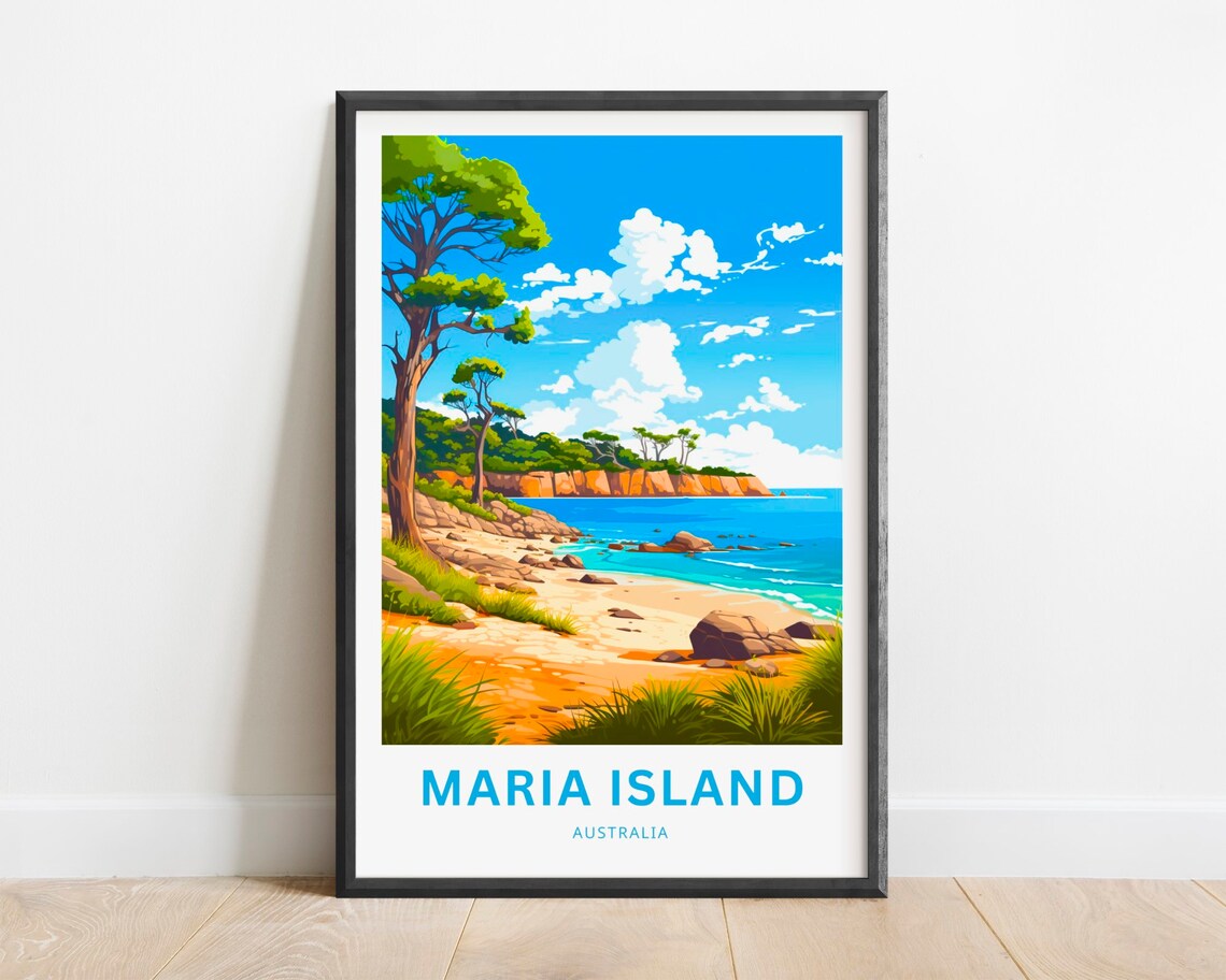 Maria Island Australia Sandy Cove and Pine Trees Beach Travel Poster