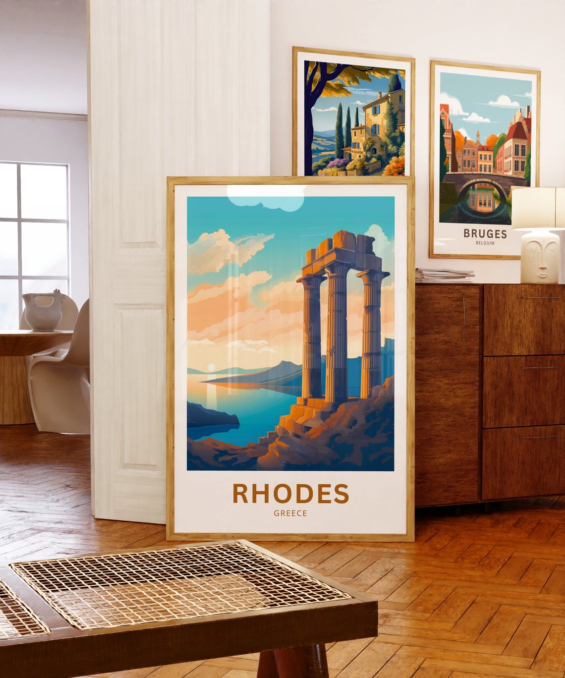 Rhodes Greece Ancient Stone Columns Sunset Coast Travel Poster - Image 5