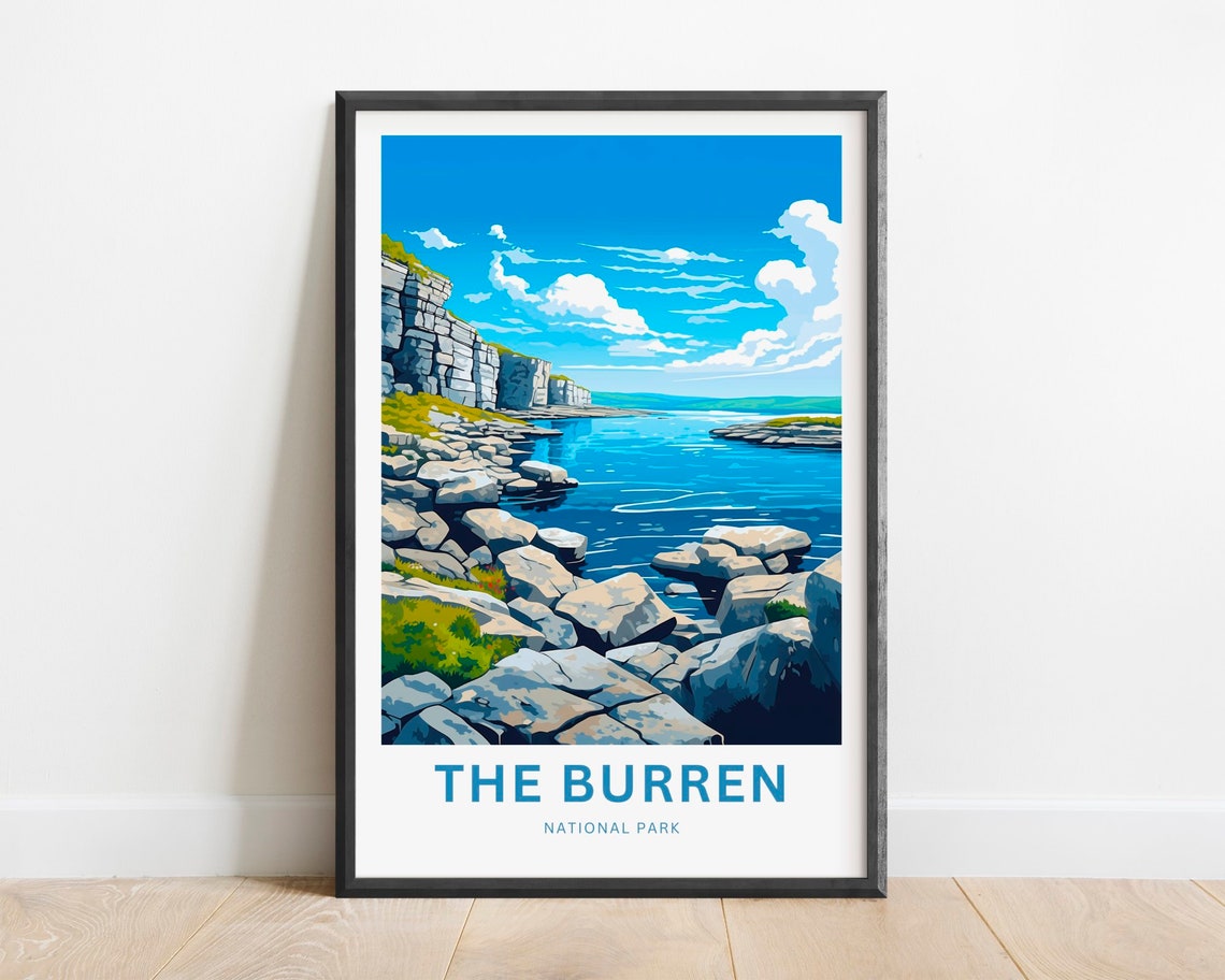The Burren Ireland Rocky Limestone Shoreline Cliffs Travel Poster