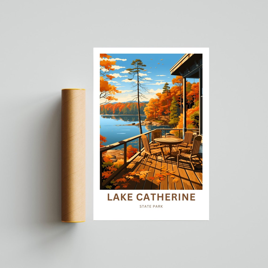 Personalized Lake Catherine State Park Autumn Deck Travel Poster - Image 4