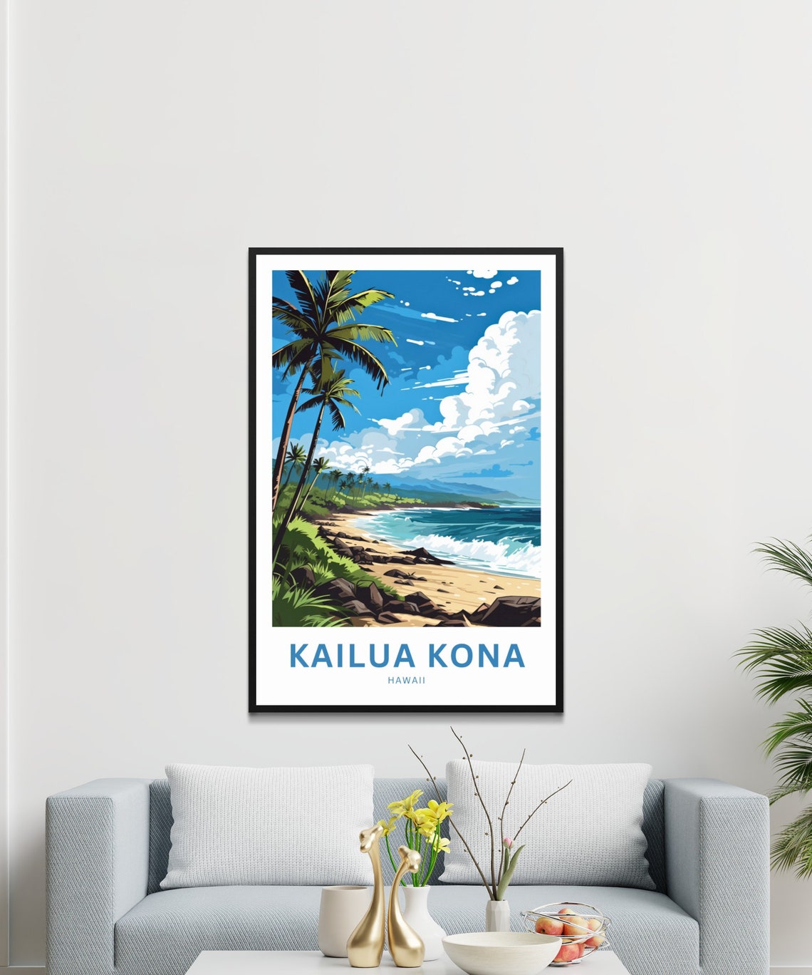 Kailua Kona Hawaii Tall Swaying Palm Beach Personalized Poster - Image 3