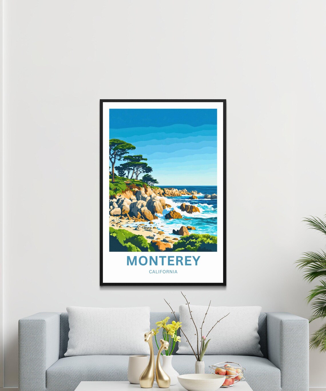 Monterey California Rocky Shore Cypress Waves Vintage Travel Poster - Image 3