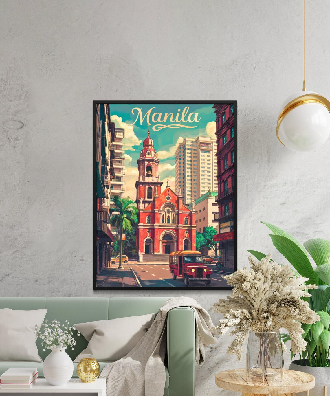 Manila Philippines Vintage City Church Jeepney Street Poster - Image 2