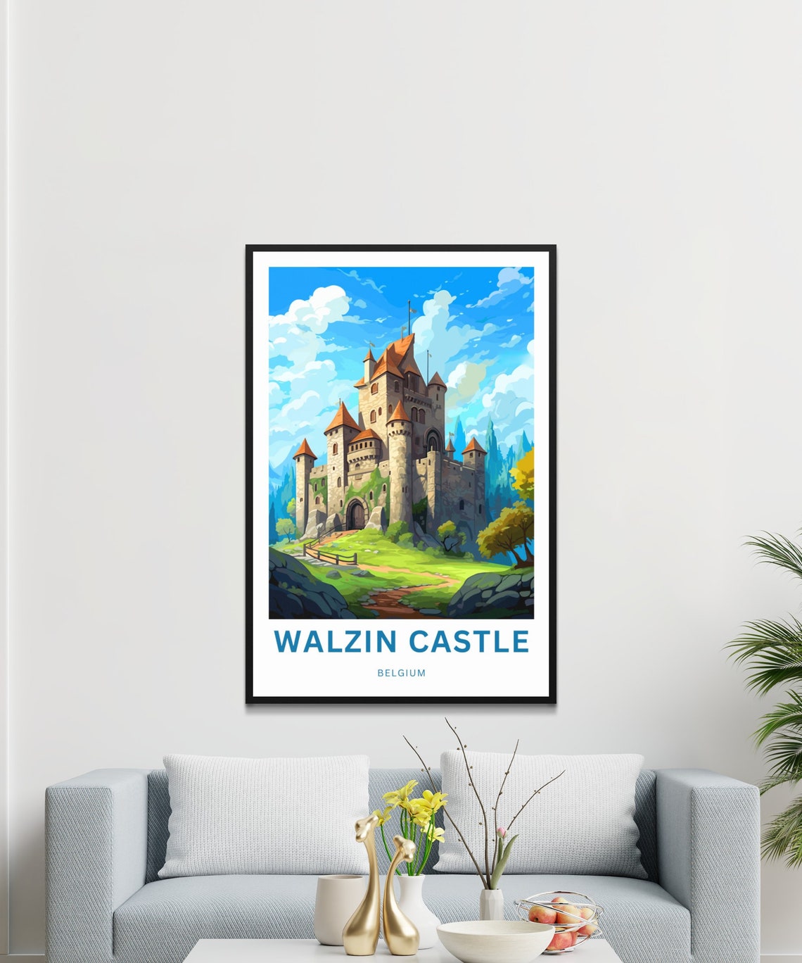Walzin Castle Belgium Towers Green Hill Storybook Scene Poster - Image 3