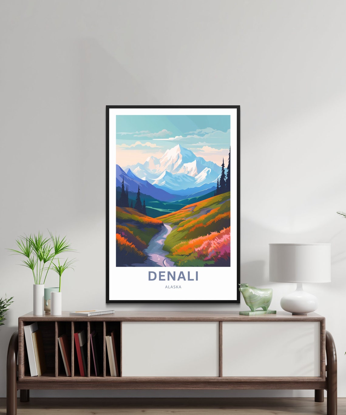 Denali Alaska Snow Peak Autumn Tundra Mountain Travel Poster - Image 2