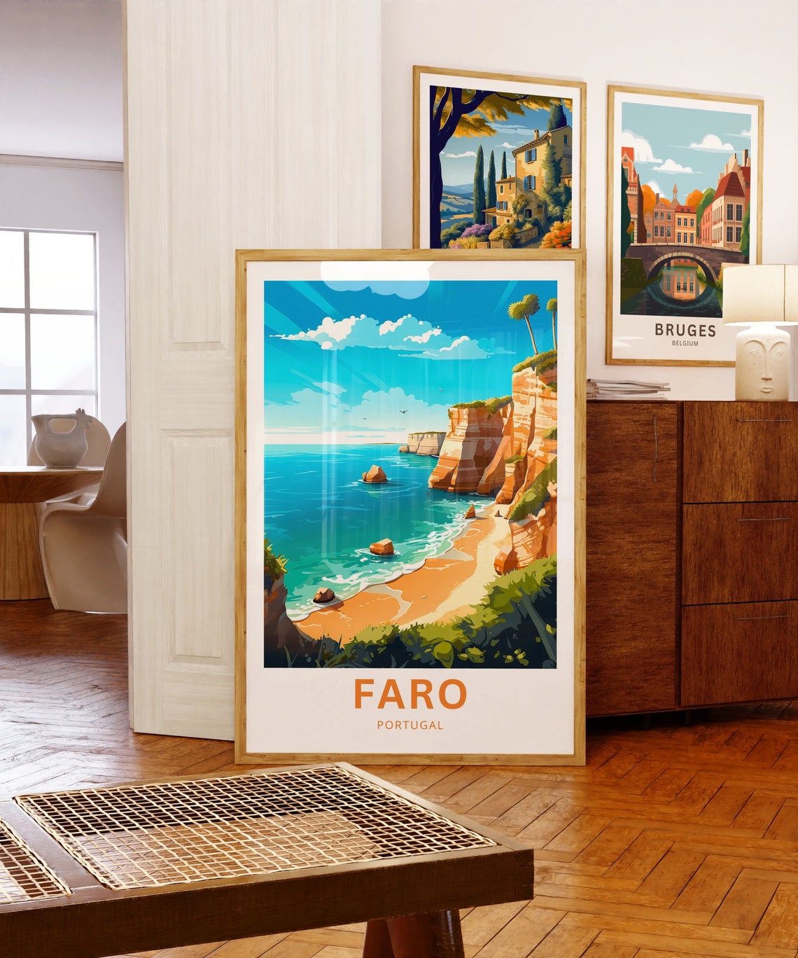 Faro Portugal Algarve Coastal Cliffs Beach Retro Travel Poster - Image 4