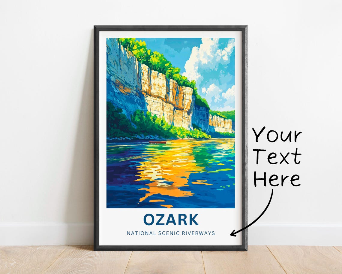 Ozark National Scenic Riverways Poster with Cliff Reflections and Boat - Image 3