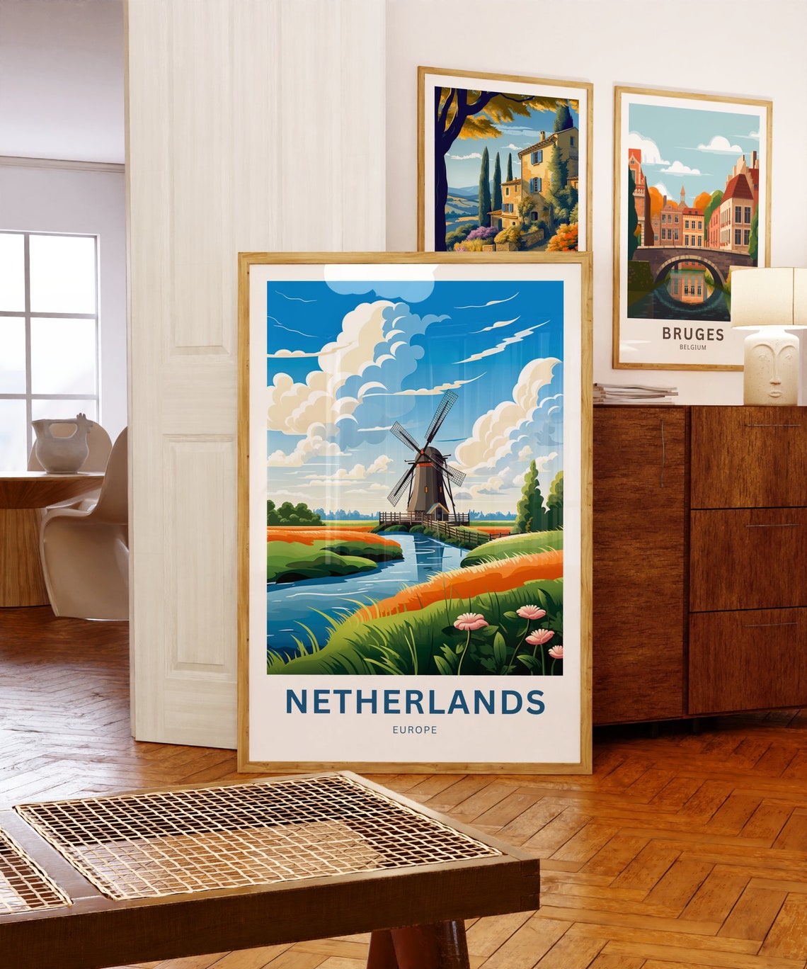 Netherlands Europe Windmill Canal Countryside Personalized Poster - Image 5