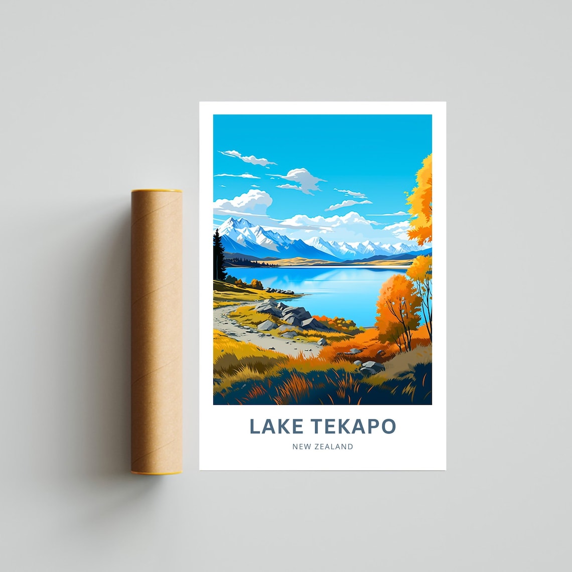 Lake Tekapo New Zealand Alpine Lake Autumn Hills Travel Poster - Image 4